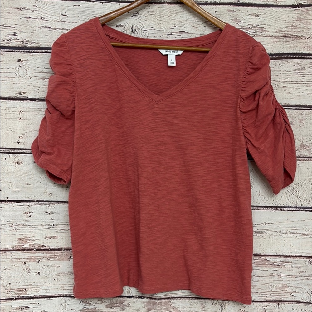 Nine West Women's Short Sleeve Top in Brick Red